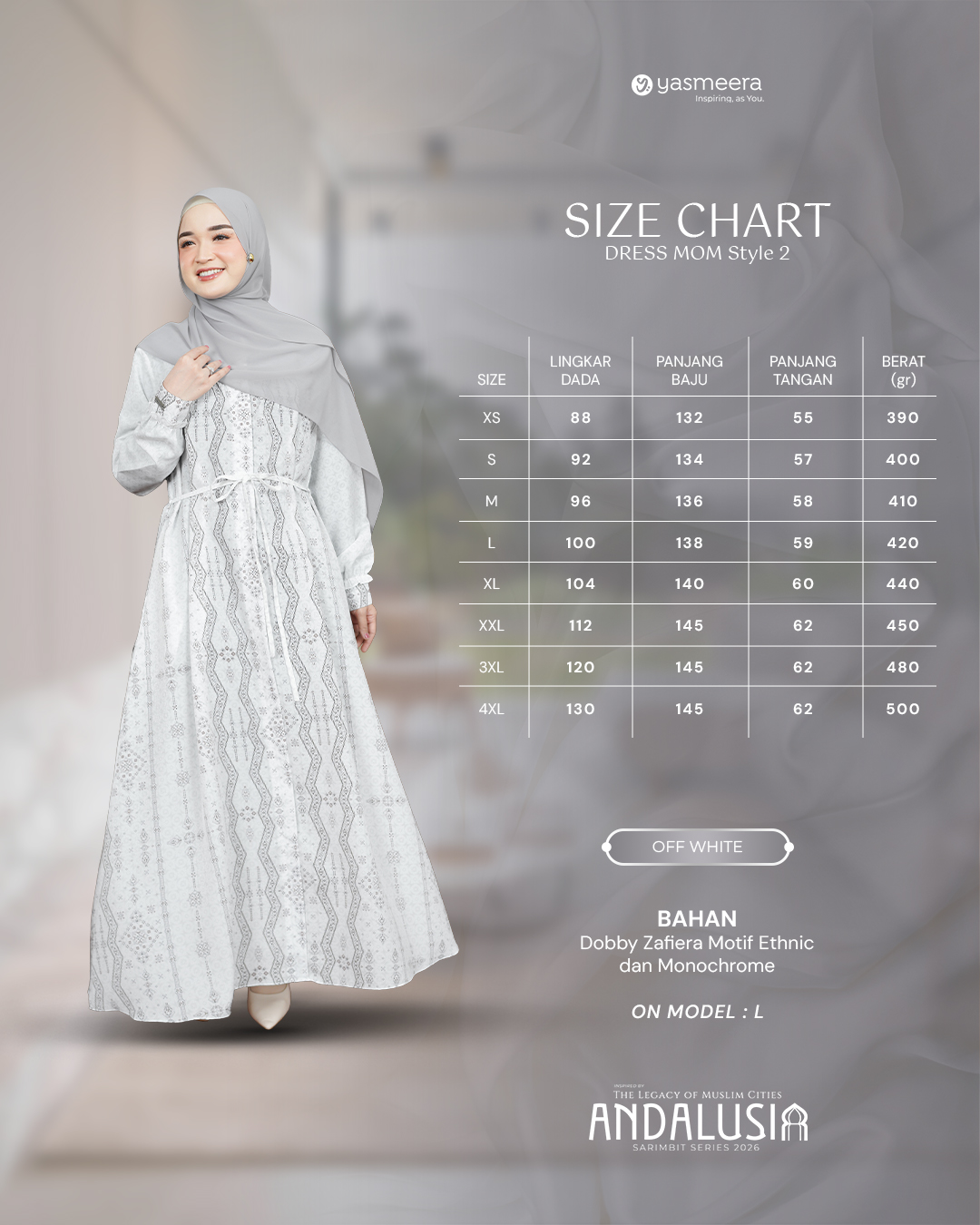 Yasmeera - GAMIS ANDALUSIA STYLE 2 DEWASA GRADE B thumb 3