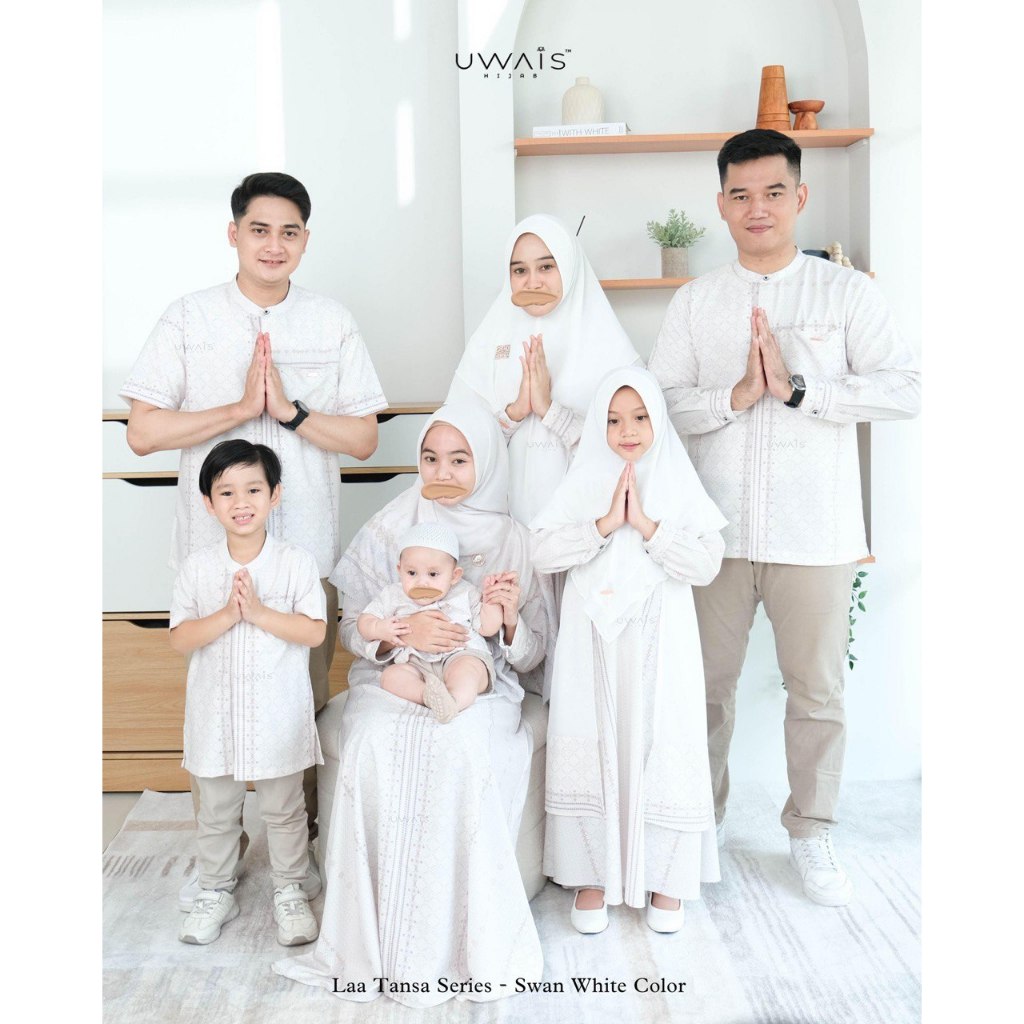 Uwais - SIze Jumbo Laa Tansa Series Swan White Sarimbit 2025 Family Set Keluarga Baju Lebaran Muslim thumb 2