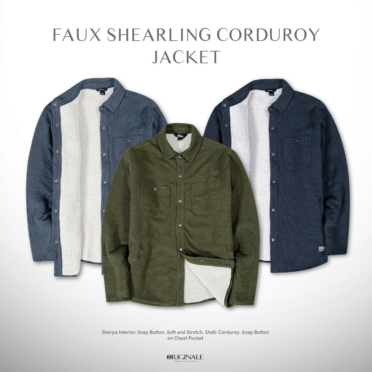 Jaket Sherpa Pria Shearling Lined Corduroy by EDB